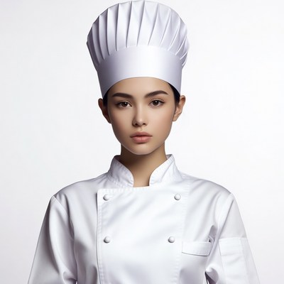 Asian woman in white chef uniform
