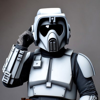 Stormtrooper saluting on gray background