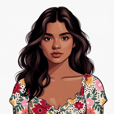 Beautiful woman in floral dress portrait
