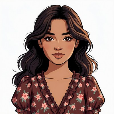 Asian woman in floral dress portrait