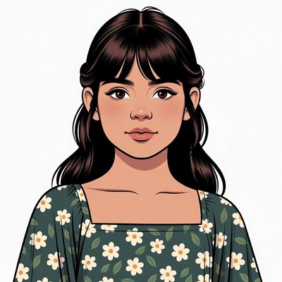 Young woman in floral green dress