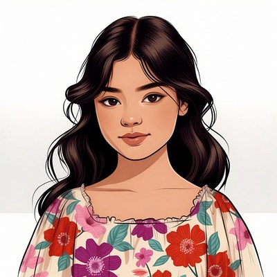 Asian girl in floral dress portrait