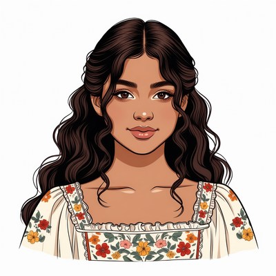 Beautiful woman in embroidered floral blouse