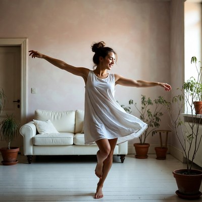 Woman dancing in white dress