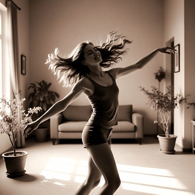 Woman dancing with flowing hair