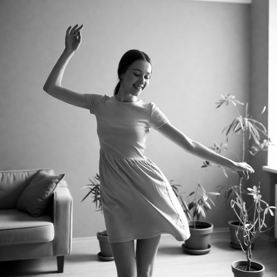 Woman dancing in living room