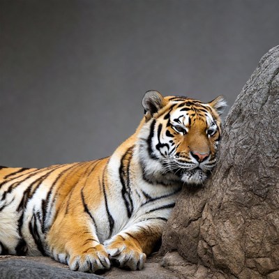 Tiger resting head on rock