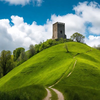 Medieval Tower on Green Hill