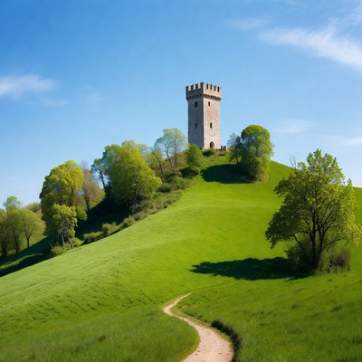 Medieval Tower on Green Hill