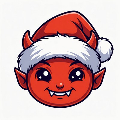 Cute Cartoon Devil Wearing Santa Hat