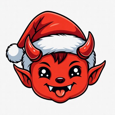 Cute Christmas Devil Wearing Santa Hat