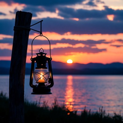 Lantern Hanging by Sunset Lake