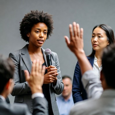 African-American woman speaking at conference