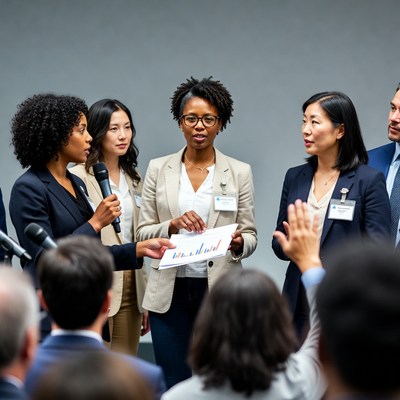 Diverse business team discussing chart