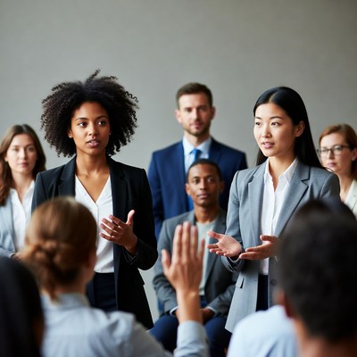 African-American woman presenting to business group