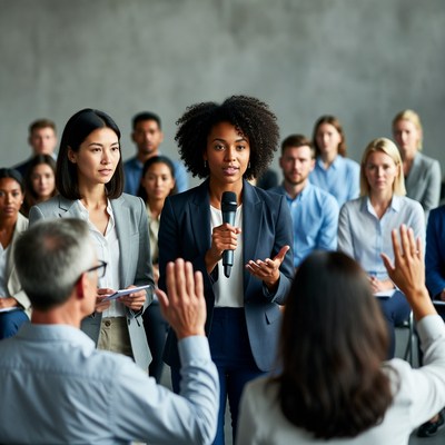 African-American woman speaking at conference
