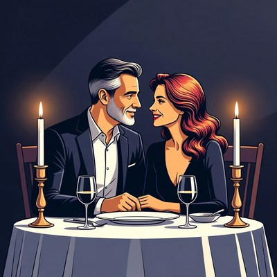 Romantic couple dining by candlelight