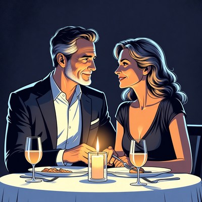 Romantic couple on candlelit dinner