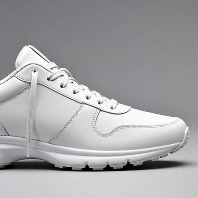 White leather sneakers on gray background