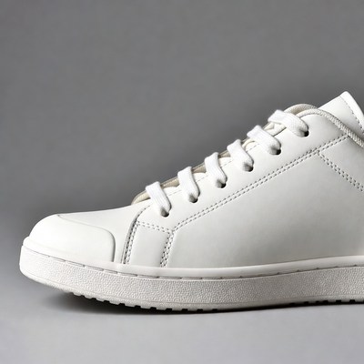 White leather sneakers on gray background
