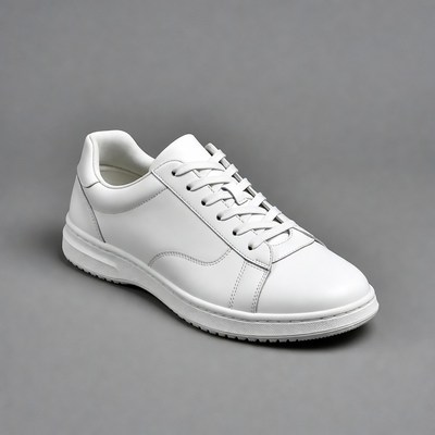 White leather sneakers on gray background