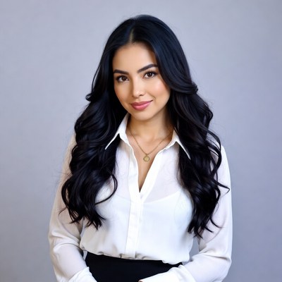 Latina woman in white blouse smiling