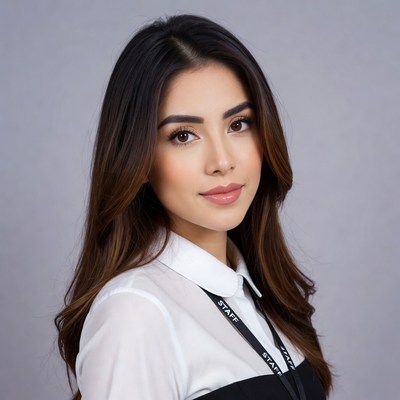 Young woman with staff lanyard