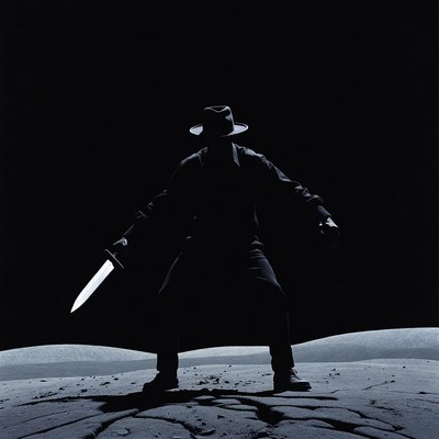 Silhouette man with dagger on moon