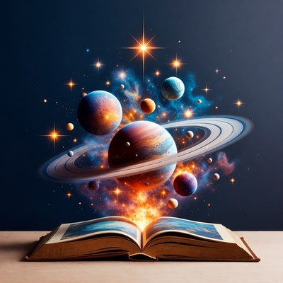 Open Book with Exploding Planets