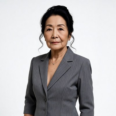 Asian woman in gray suit