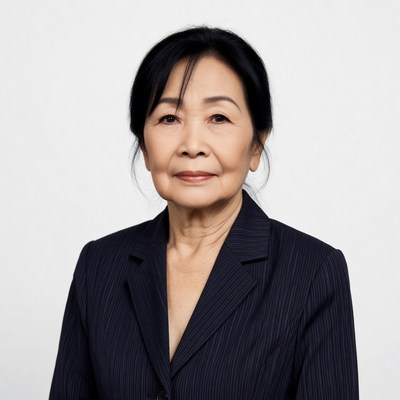 Asian woman in navy suit