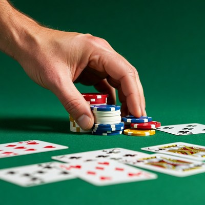 Hand reaching for poker chips