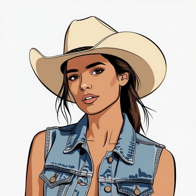 Cowgirl wearing white cowboy hat