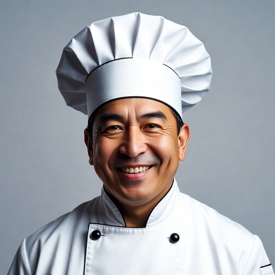 Asian chef smiling in uniform