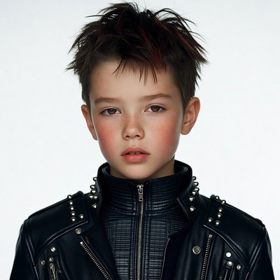 Boy in studded leather jacket