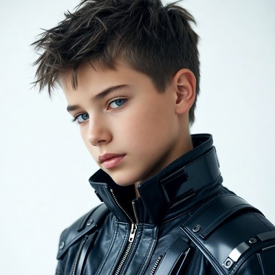 Boy in black futuristic jacket