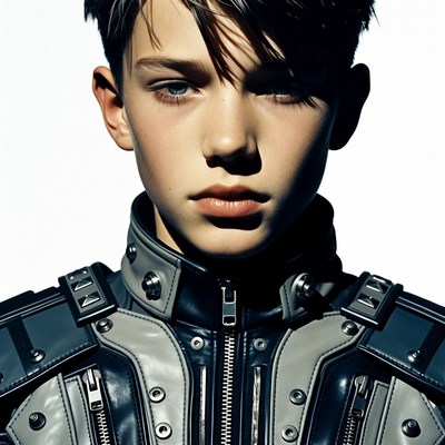 Boy in futuristic leather jacket