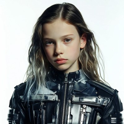 Girl in metallic leather jacket