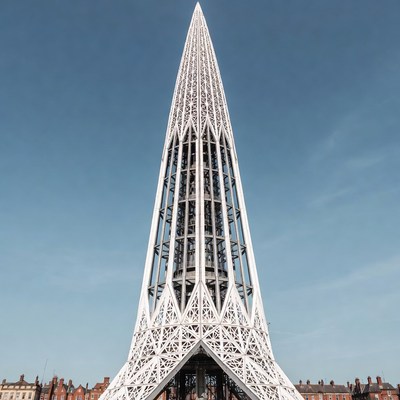 Tall White Lattice Spire Tower