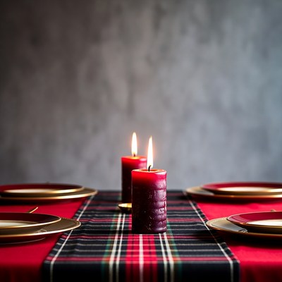 Two Red Candles on Plaid Table