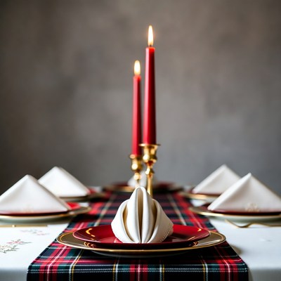 Elegant Table Setting with Red Candles