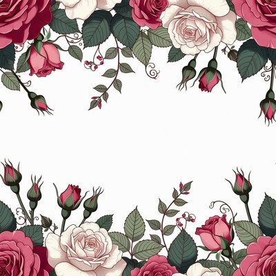 Pink and White Rose Border Illustration