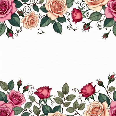 Pink and Cream Rose Border Illustration