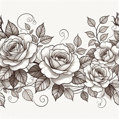 Elegant White Roses Border Illustration