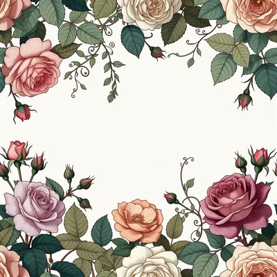 Watercolor Rose Border Illustration