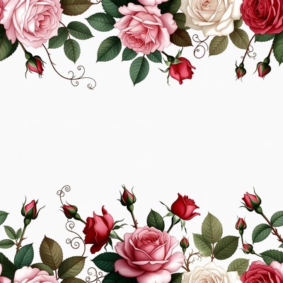 Pink White Red Roses Border Illustration