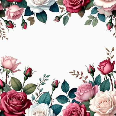 Pink White Red Roses Floral Border