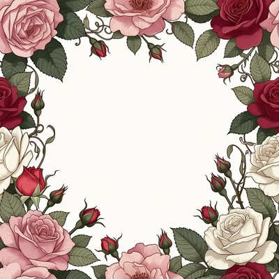 Pink Red White Rose Floral Border