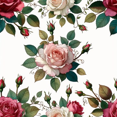 Red and White Roses Seamless Pattern