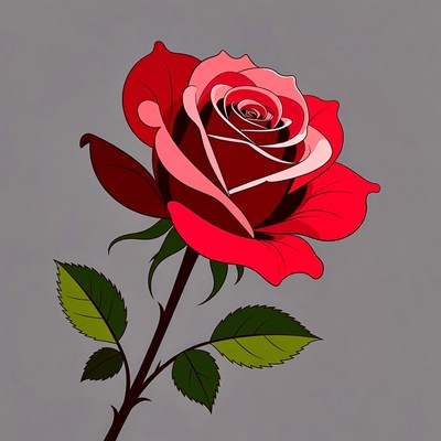 Red Rose Illustration on Gray Background